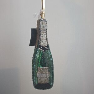 Beaded Champagne Bottle Wristlet in Green and Gold